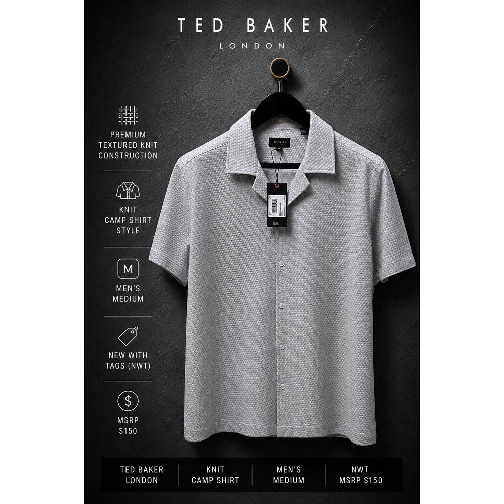 Ted Baker London Knit Camp Shirt NWT White Textured M